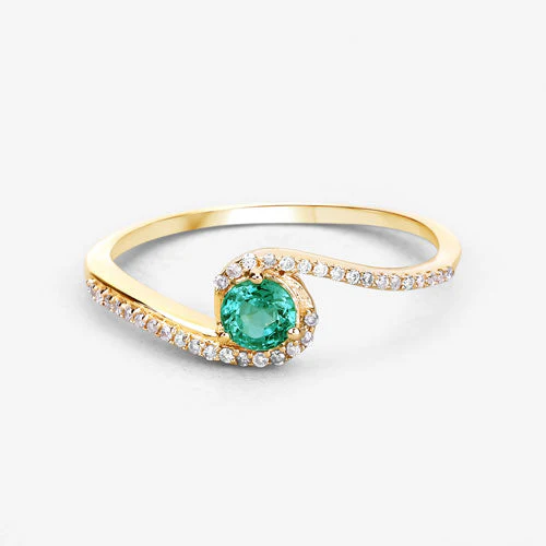 0.33 Carat Genuine Zambian Emerald and White Diamond 14K Yellow Gold Ring - Image 12
