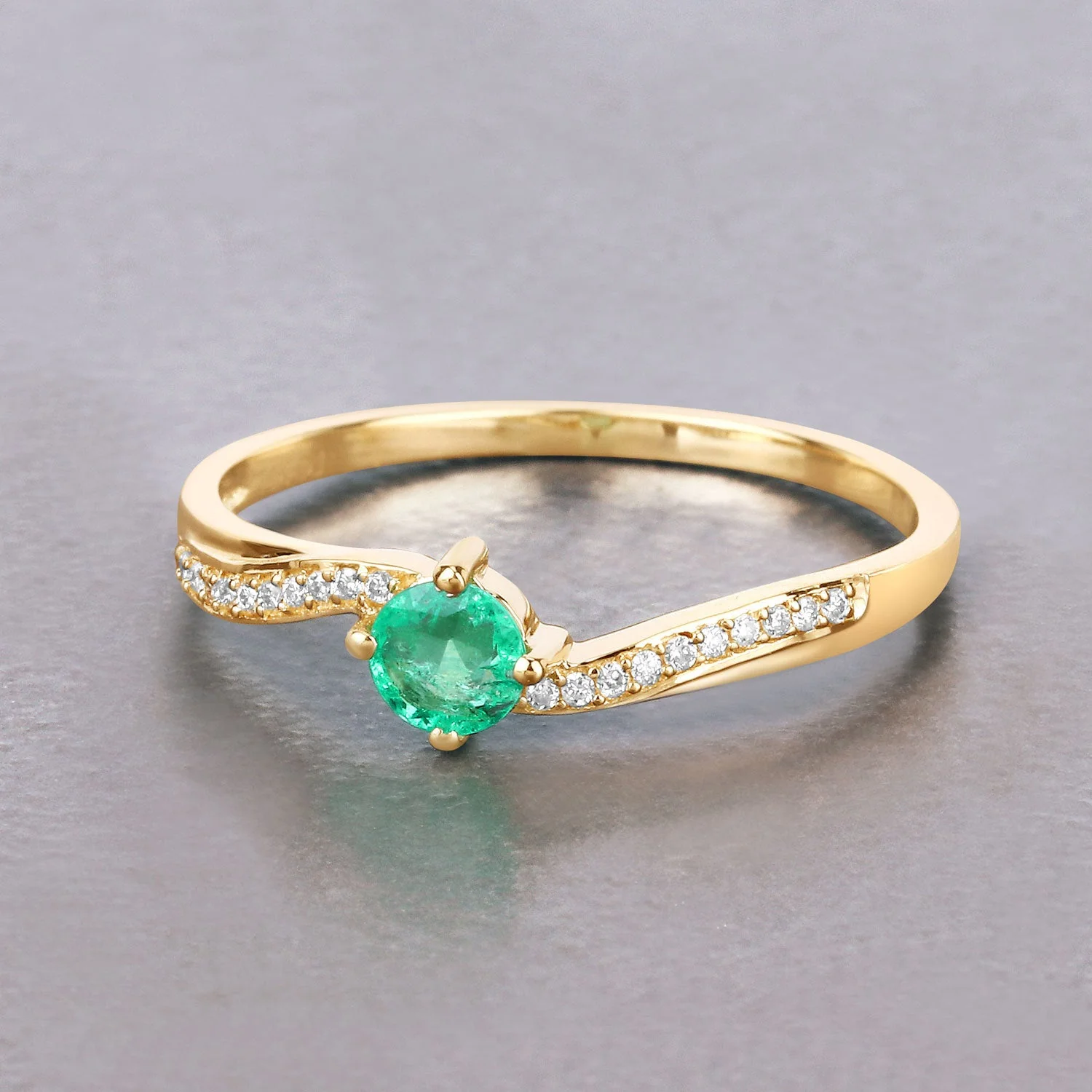 0.33 Carat Genuine Zambian Emerald and White Diamond 14K Yellow Gold Ring - Image 4