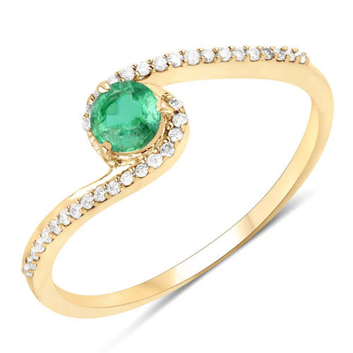 0.33 Carat Genuine Zambian Emerald and White Diamond 14K Yellow Gold Ring - Image 5