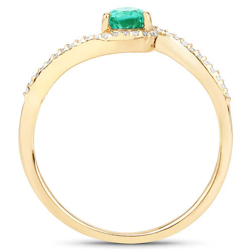 0.33 Carat Genuine Zambian Emerald and White Diamond 14K Yellow Gold Ring - Image 6