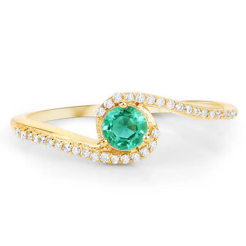 0.33 Carat Genuine Zambian Emerald and White Diamond 14K Yellow Gold Ring - Image 7