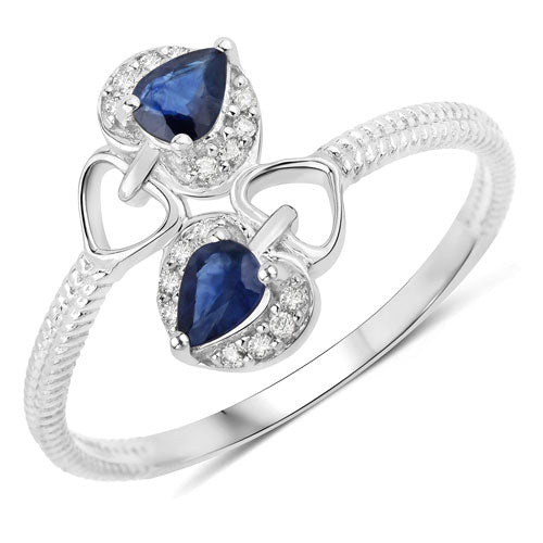0.34 Carat Genuine Blue Sapphire and White Diamond 14K White Gold Ring - Image 5