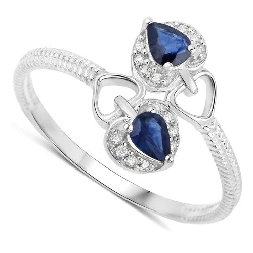 0.34 Carat Genuine Blue Sapphire and White Diamond 14K White Gold Ring - Image 6
