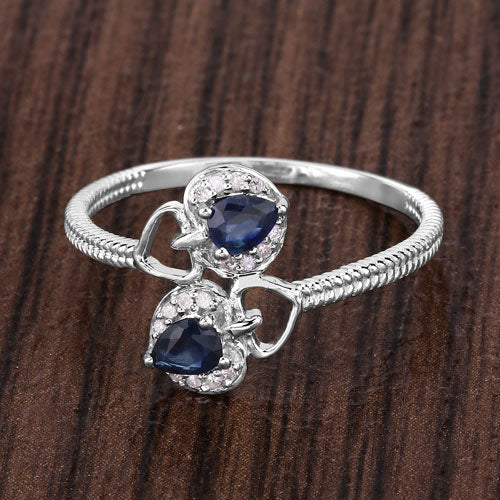 0.34 Carat Genuine Blue Sapphire and White Diamond 14K White Gold Ring - Image 8