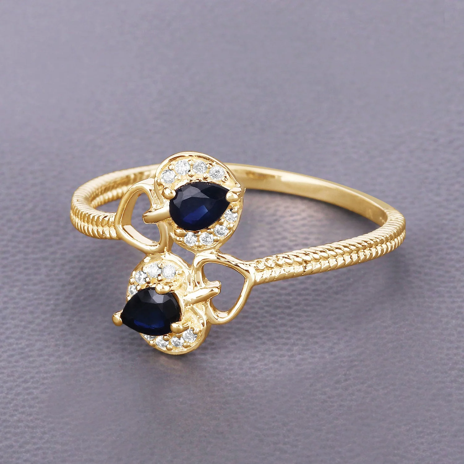 0.34 Carat Genuine Blue Sapphire and White Diamond 14K Yellow Gold Ring - Image 4