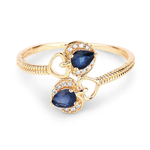 0.34 Carat Genuine Blue Sapphire and White Diamond 14K Yellow Gold Ring - Image 7