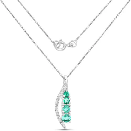 0.34 Carat Genuine Zambian Emerald and White Diamond 14K White Gold Pendant - Image 6