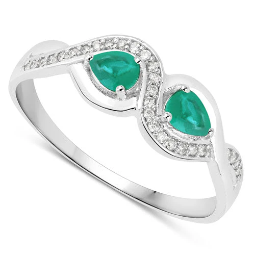 0.35 Carat Genuine Zambian Emerald and White Diamond 14K White Gold Ring - Image 6