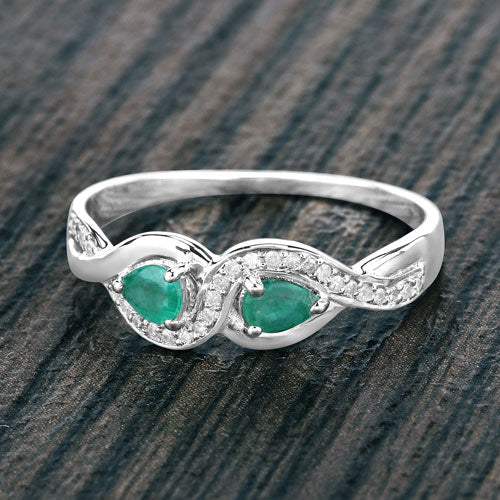 0.35 Carat Genuine Zambian Emerald and White Diamond 14K White Gold Ring - Image 8