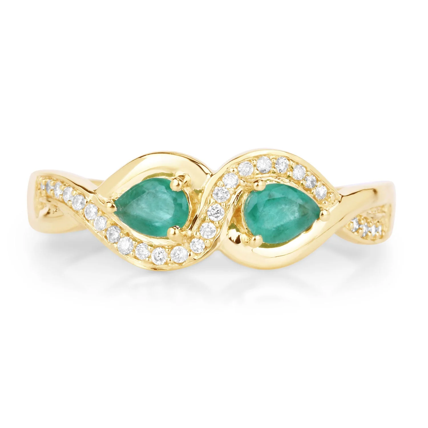 0.35 Carat Genuine Zambian Emerald and White Diamond 14K Yellow Gold Ring - Image 3