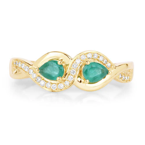 0.35 Carat Genuine Zambian Emerald and White Diamond 14K Yellow Gold Ring - Image 7