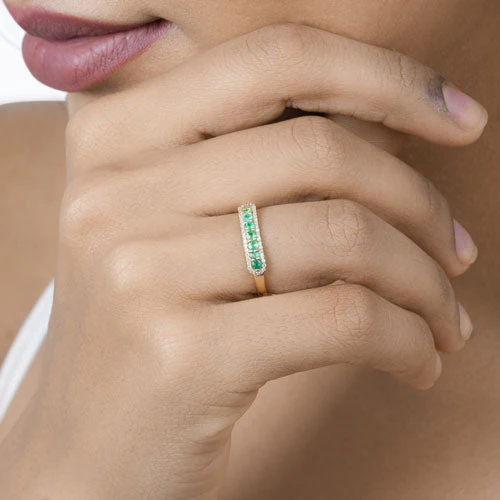 0.35 Carat Genuine Zambian Emerald and White Diamond 14K Yellow Gold Ring - Image 10