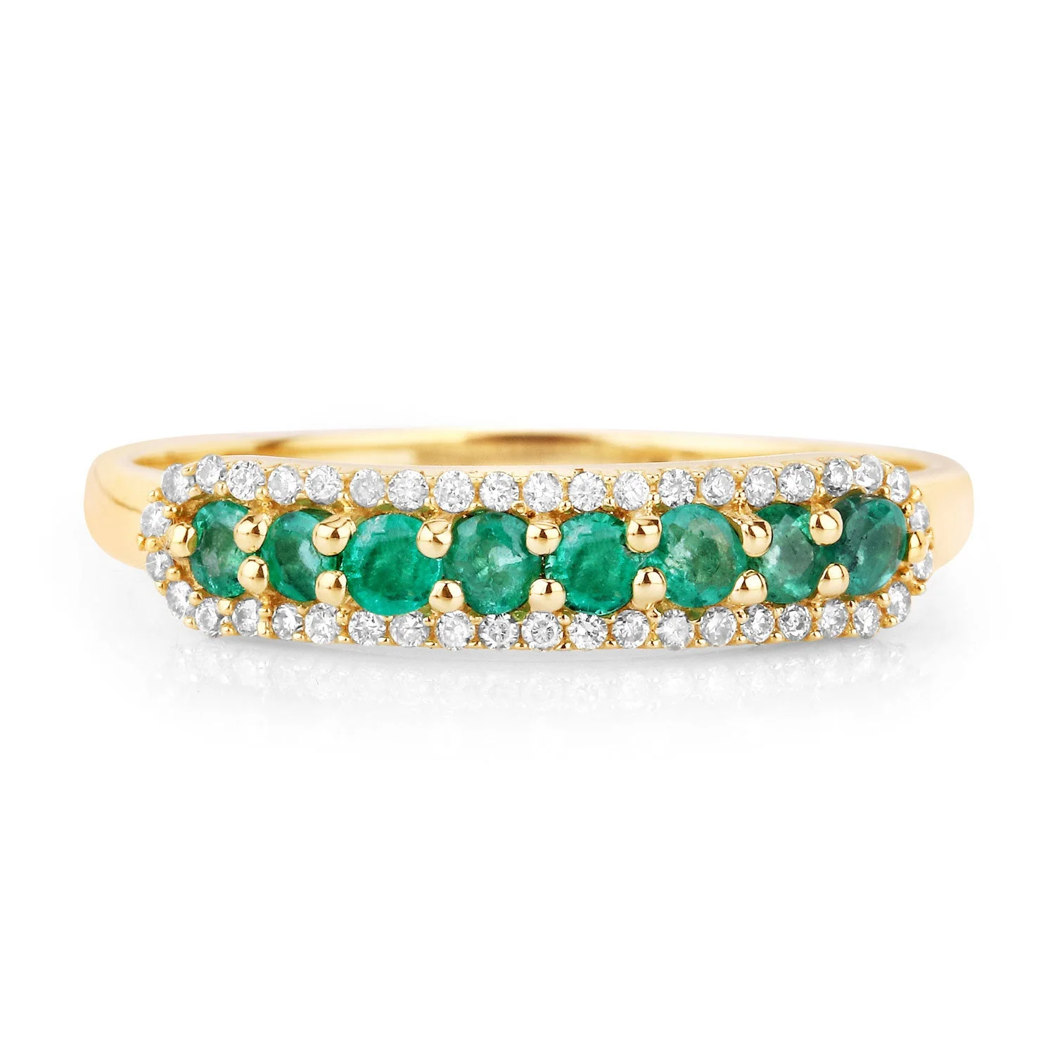 0.35 Carat Genuine Zambian Emerald and White Diamond 14K Yellow Gold Ring - Image 3