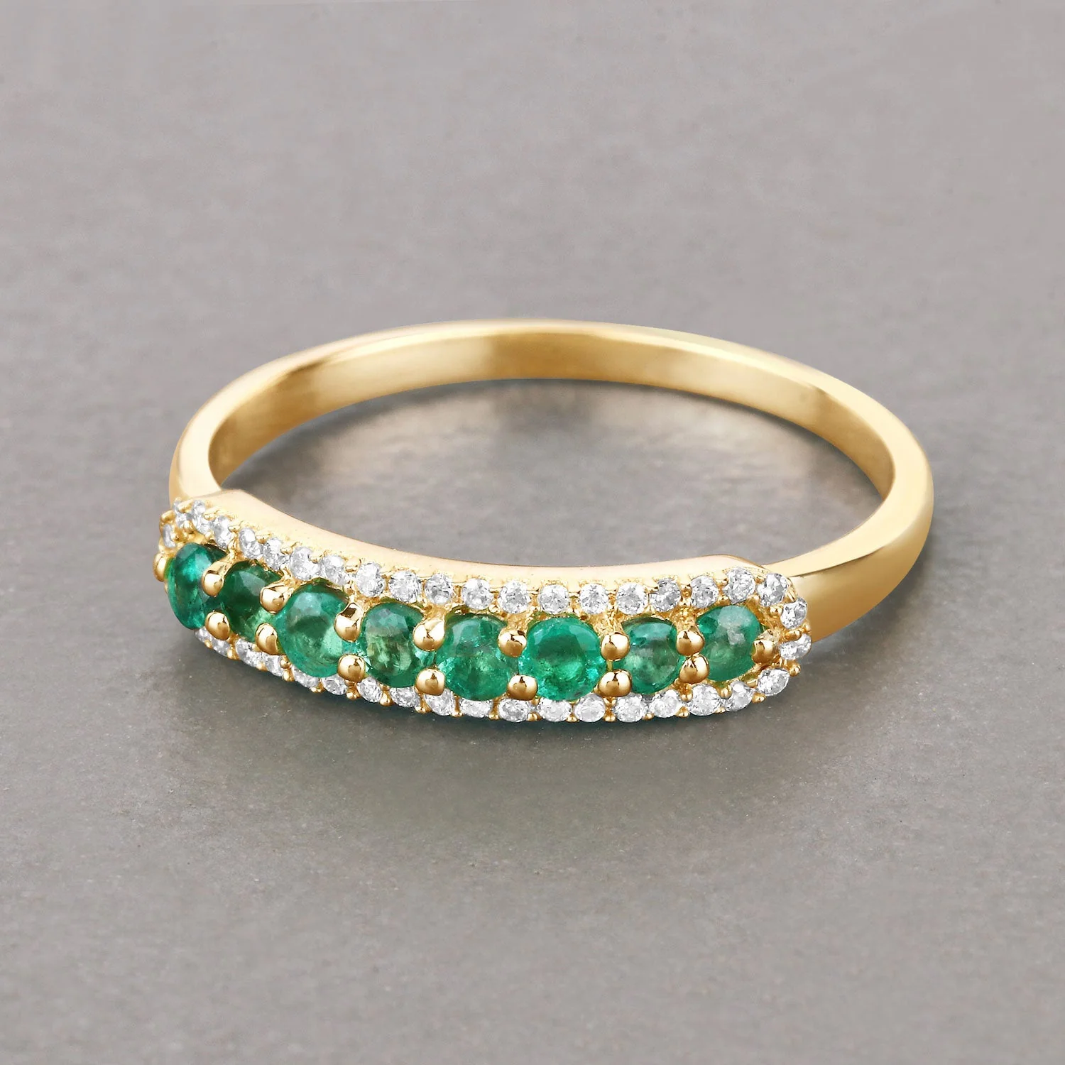 0.35 Carat Genuine Zambian Emerald and White Diamond 14K Yellow Gold Ring - Image 4