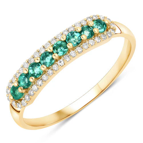 0.35 Carat Genuine Zambian Emerald and White Diamond 14K Yellow Gold Ring - Image 5