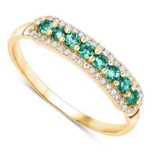 0.35 Carat Genuine Zambian Emerald and White Diamond 14K Yellow Gold Ring - Image 6
