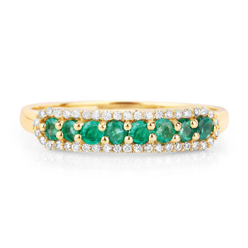 0.35 Carat Genuine Zambian Emerald and White Diamond 14K Yellow Gold Ring - Image 7