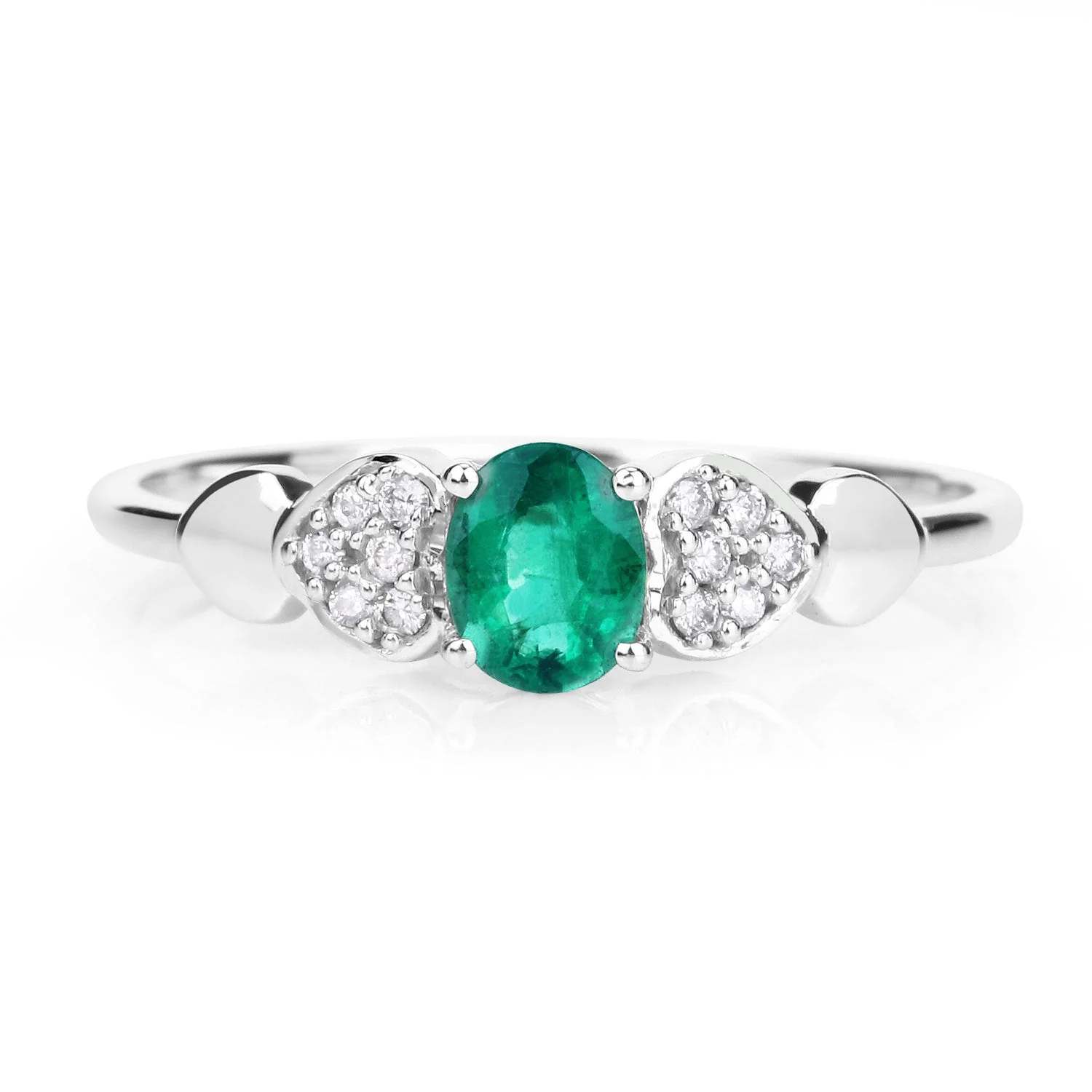0.36 Carat Genuine Zambian Emerald and White Diamond 14K White Gold Ring - Image 3