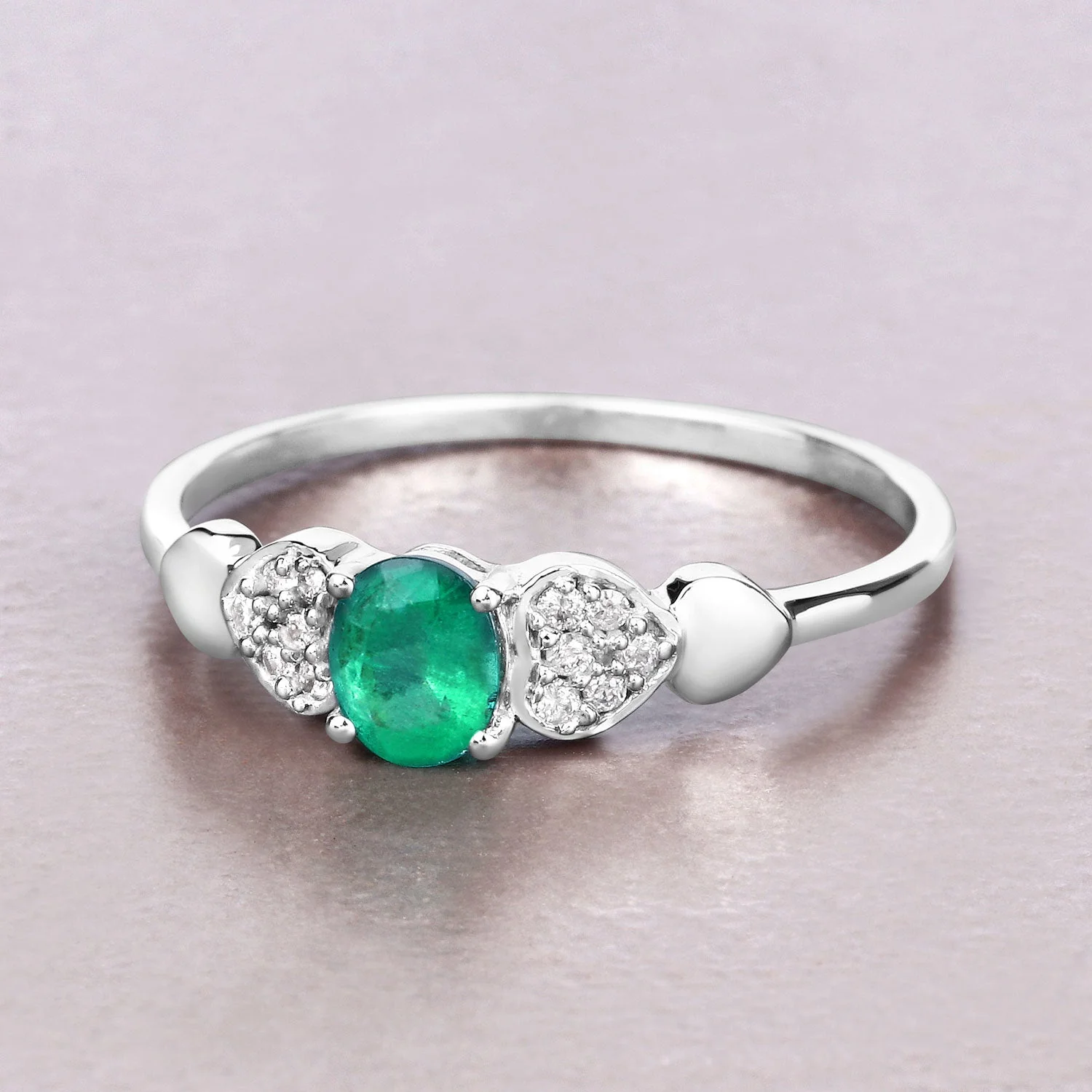 0.36 Carat Genuine Zambian Emerald and White Diamond 14K White Gold Ring - Image 4