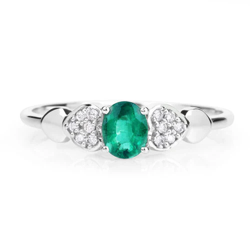 0.36 Carat Genuine Zambian Emerald and White Diamond 14K White Gold Ring - Image 7