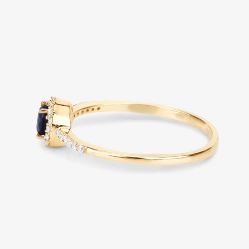 0.38 Carat Genuine Blue Sapphire and White Diamond 14K Yellow Gold Ring - Image 11