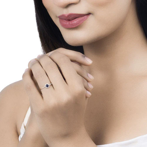 0.38 Carat Genuine Blue Sapphire and White Diamond 14K Yellow Gold Ring - Image 15
