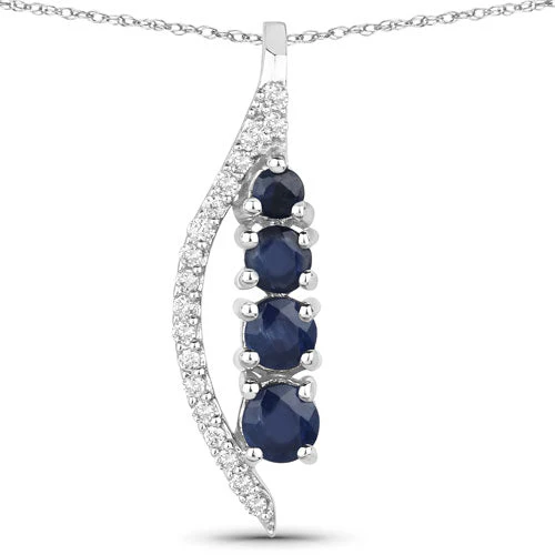 0.40 Carat Genuine Blue Sapphire and White Diamond 14K White Gold Pendant - Image 5