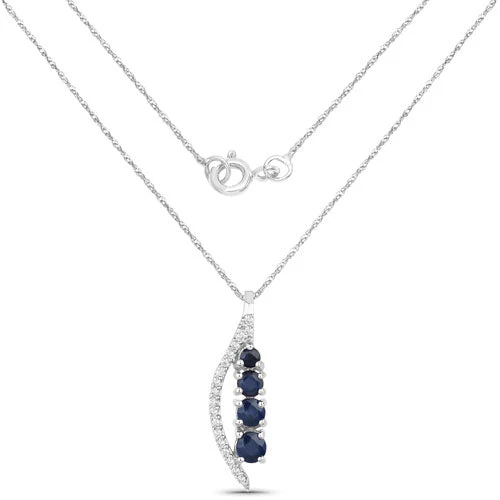 0.40 Carat Genuine Blue Sapphire and White Diamond 14K White Gold Pendant - Image 6