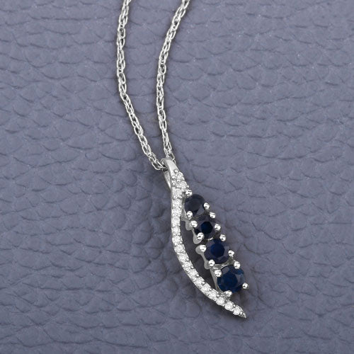 0.40 Carat Genuine Blue Sapphire and White Diamond 14K White Gold Pendant - Image 7