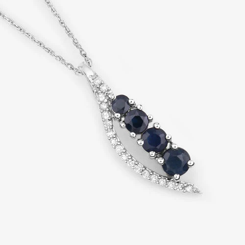 0.40 Carat Genuine Blue Sapphire and White Diamond 14K White Gold Pendant - Image 8