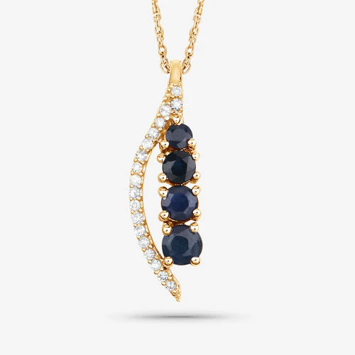 0.40 Carat Genuine Blue Sapphire and White Diamond 14K Yellow Gold Pendant - Image 11