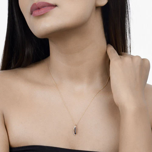 0.40 Carat Genuine Blue Sapphire and White Diamond 14K Yellow Gold Pendant - Image 14