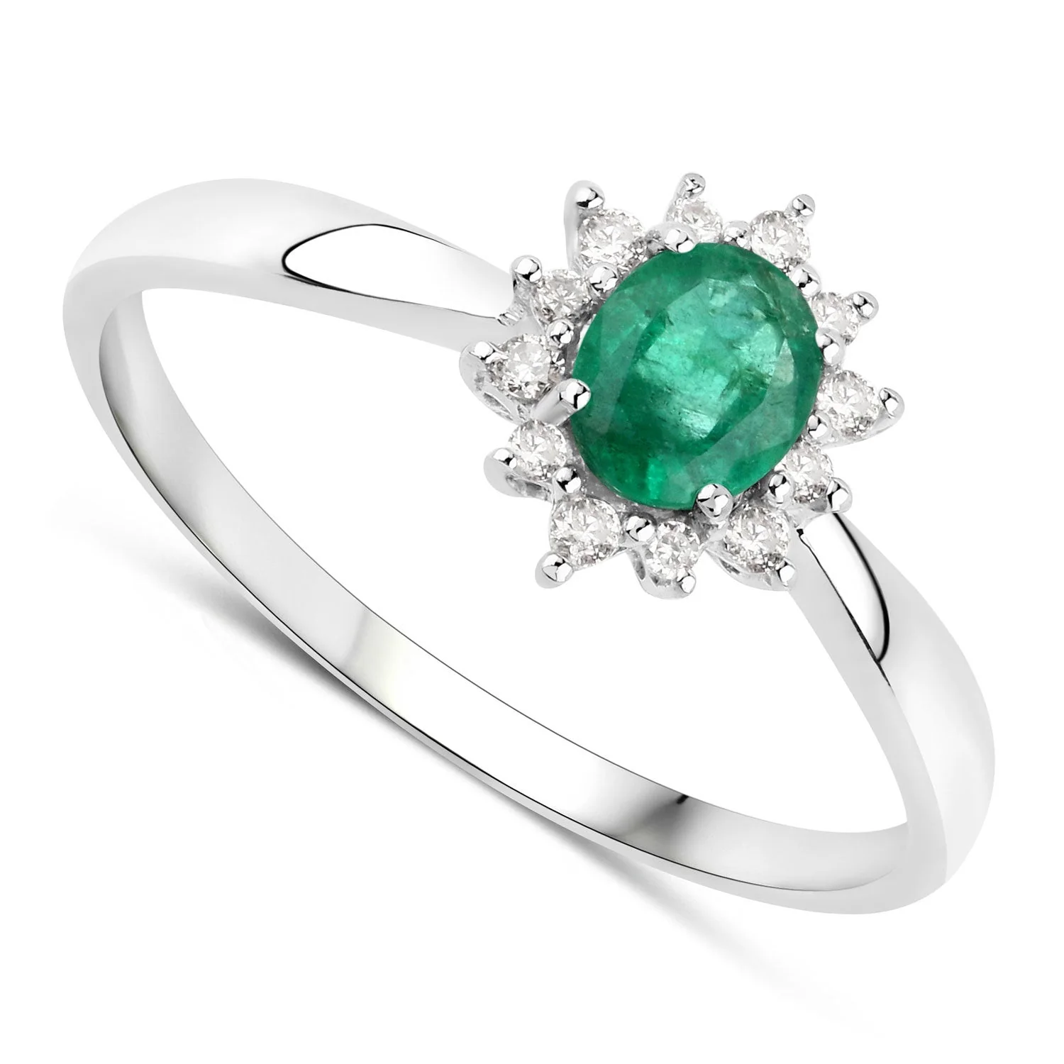 0.40 Carat Genuine Zambian Emerald and White Diamond 14K White Gold Ring - Image 2