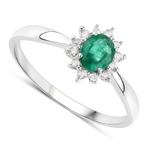 0.40 Carat Genuine Zambian Emerald and White Diamond 14K White Gold Ring - Image 6