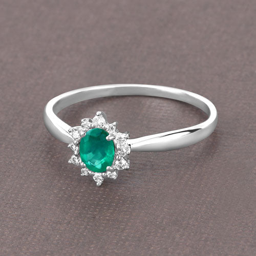 0.40 Carat Genuine Zambian Emerald and White Diamond 14K White Gold Ring - Image 8
