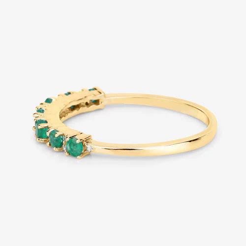 0.41 Carat Genuine Zambian Emerald and White Diamond 14K Yellow Gold Ring - Image 10