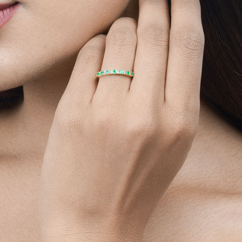 0.41 Carat Genuine Zambian Emerald and White Diamond 14K Yellow Gold Ring - Image 13