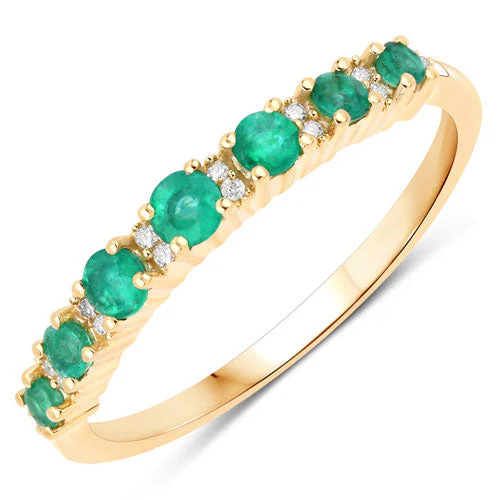 0.41 Carat Genuine Zambian Emerald and White Diamond 14K Yellow Gold Ring - Image 5