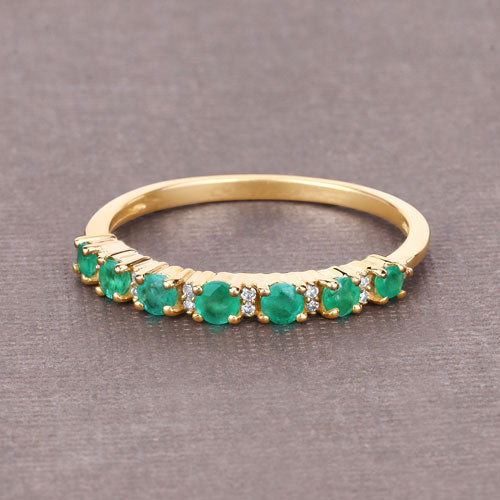 0.41 Carat Genuine Zambian Emerald and White Diamond 14K Yellow Gold Ring - Image 8