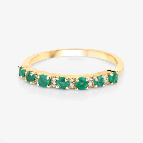 0.41 Carat Genuine Zambian Emerald and White Diamond 14K Yellow Gold Ring - Image 9