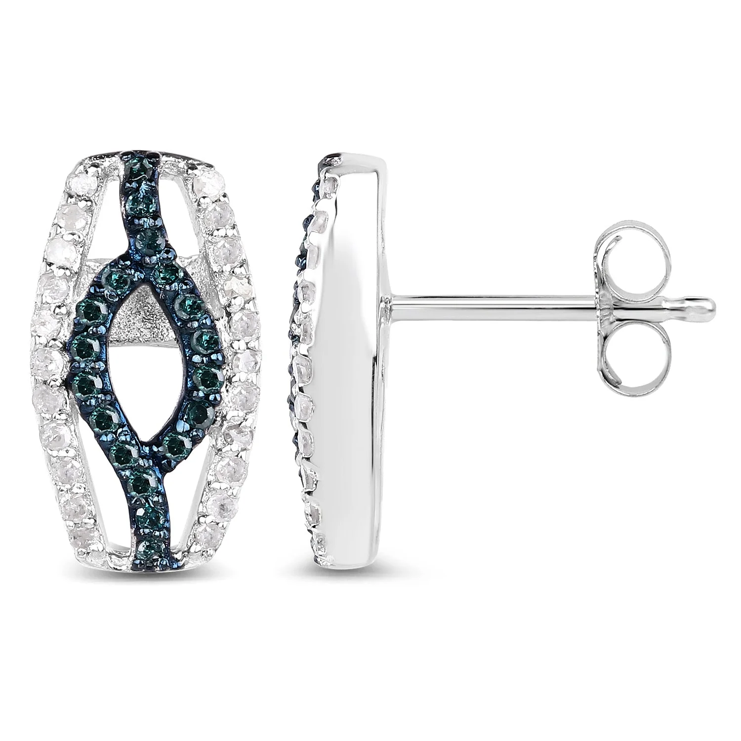 0.42 Carat Genuine Blue Diamond & White Diamond .925 Sterling Silver Earrings - Image 3