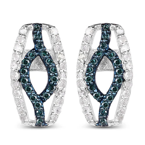 0.42 Carat Genuine Blue Diamond & White Diamond .925 Sterling Silver Earrings - Image 5