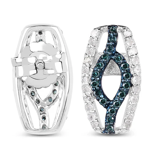 0.42 Carat Genuine Blue Diamond & White Diamond .925 Sterling Silver Earrings - Image 7