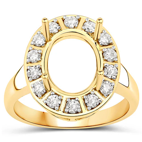 0.42 Carat Genuine White Diamond 14K Yellow Gold Semi Mount Ring - holds 11x9mm Oval Gemstone - Image 6