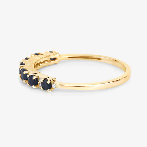 0.43 Carat Genuine Blue Sapphire and White Diamond 14K Yellow Gold Ring - Image 11