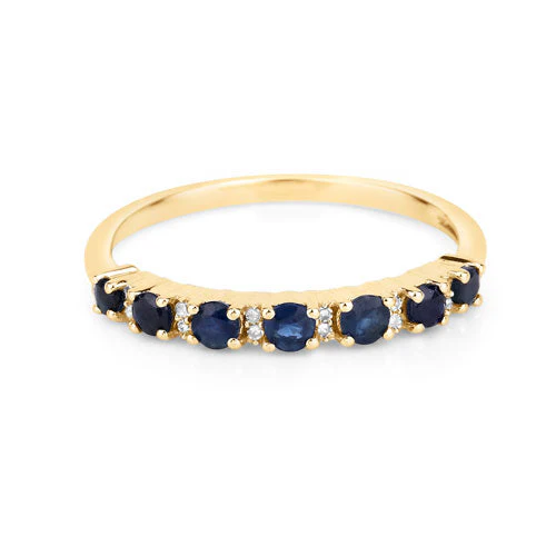 0.43 Carat Genuine Blue Sapphire and White Diamond 14K Yellow Gold Ring - Image 7