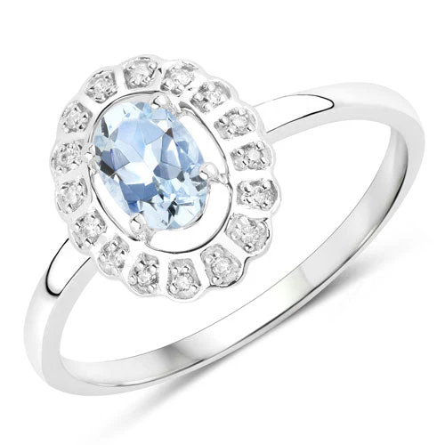 0.44 Carat Genuine Aquamarine and White Diamond 14K White Gold Ring - Image 5