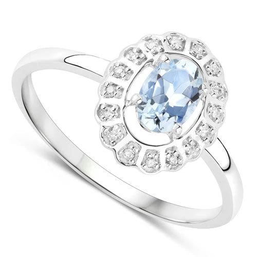 0.44 Carat Genuine Aquamarine and White Diamond 14K White Gold Ring - Image 6