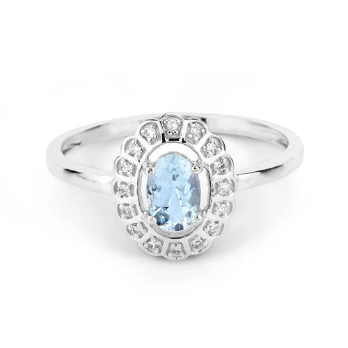 0.44 Carat Genuine Aquamarine and White Diamond 14K White Gold Ring - Image 7