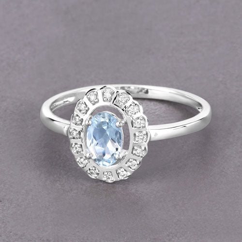 0.44 Carat Genuine Aquamarine and White Diamond 14K White Gold Ring - Image 8